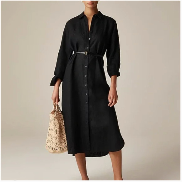 J Crew Linen Shirt Dress 2X XXL Black NWT CL644 J.Crew Resort Travel Cruise Midi - Picture 6 of 8